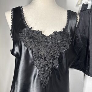 Vintage 90's Cinema Etoile Cami Set Black Women Large‎ Tank and Short Jewel Lace